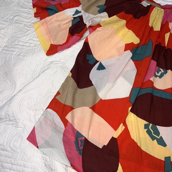 French Connection Top Size 12 Colorful Abstract Flowy Flutter Sleeve Blouse Art - Picture 11 of 14